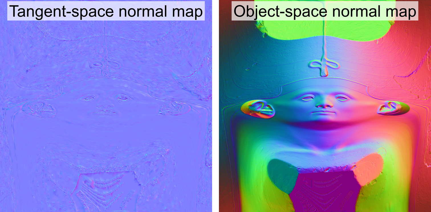 Comparison of tangent-space and object-space normal maps